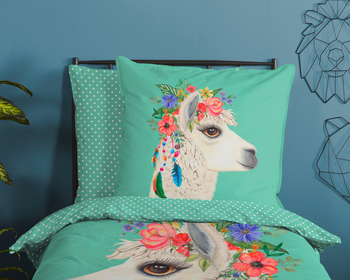 JUGENDBETTWÄSCHE Joey Renforcé 135/200 cm  - Mintgrün/Grün, Design, Textil (135/200cm)