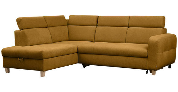 ECKSOFA inkl. Funktionen Senfgelb Samt - Senfgelb, Natur, Holz/Textil (206/261cm) - Venda