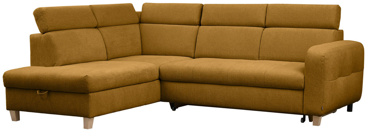 ECKSOFA inkl. Funktionen Senfgelb Samt  - Senfgelb, Natur, Holz/Textil (206/261cm) - Venda