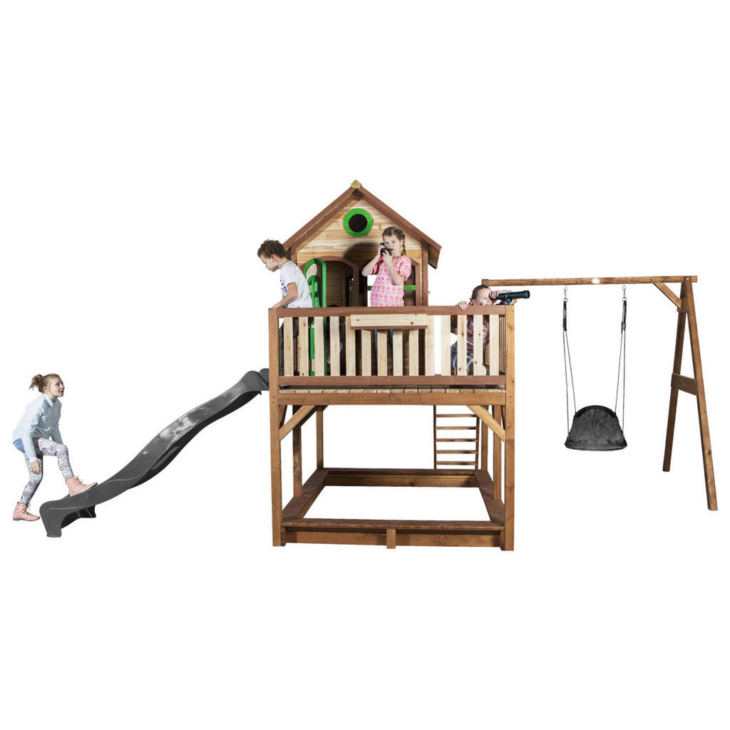 Thumbnail - Ambia Garden Spielturm, Braun, Grau, Grün, Holz, Hemlocktanne, 613x291x277 cm, EN 71, CE, FSC 100%, Outdoor Spielzeug, S...