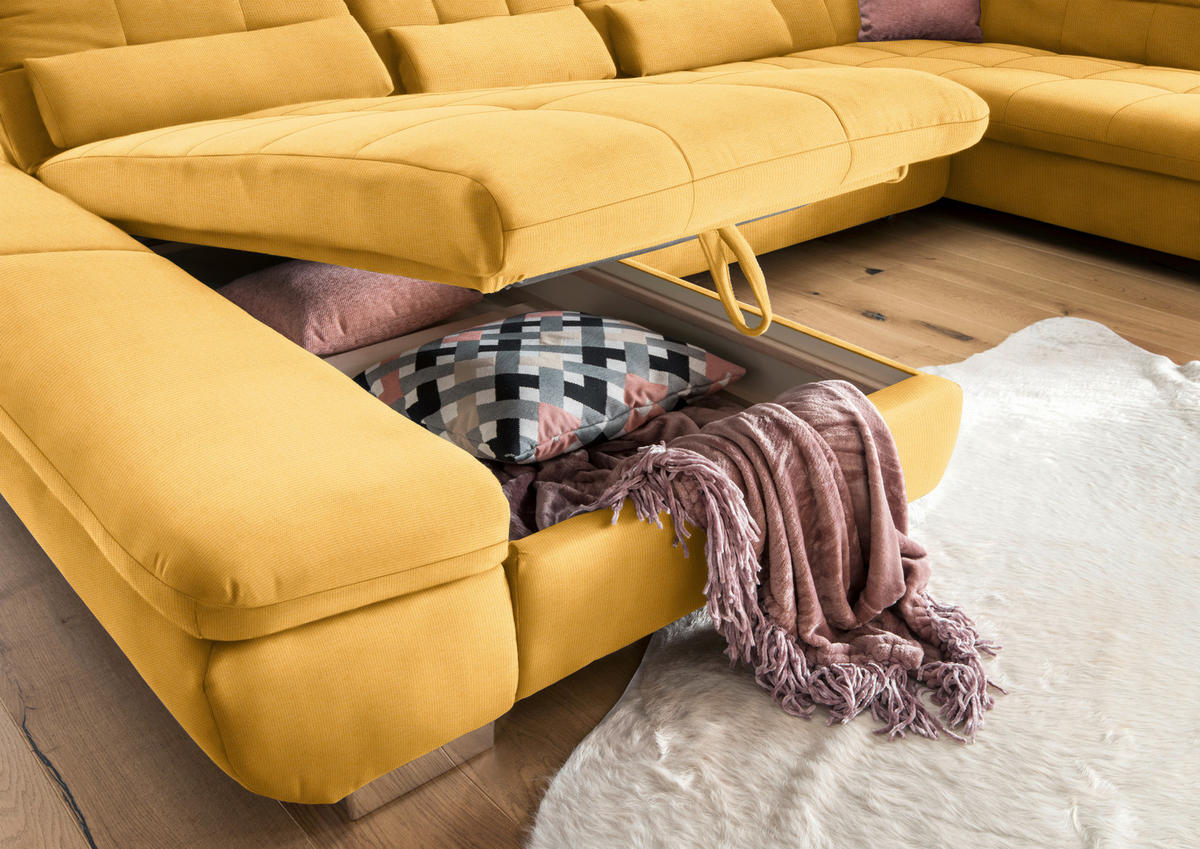 WOHNLANDSCHAFT in Mikrofaser Gelb  - Chromfarben/Gelb, Design, Kunststoff/Textil (204/350/211cm) - Xora