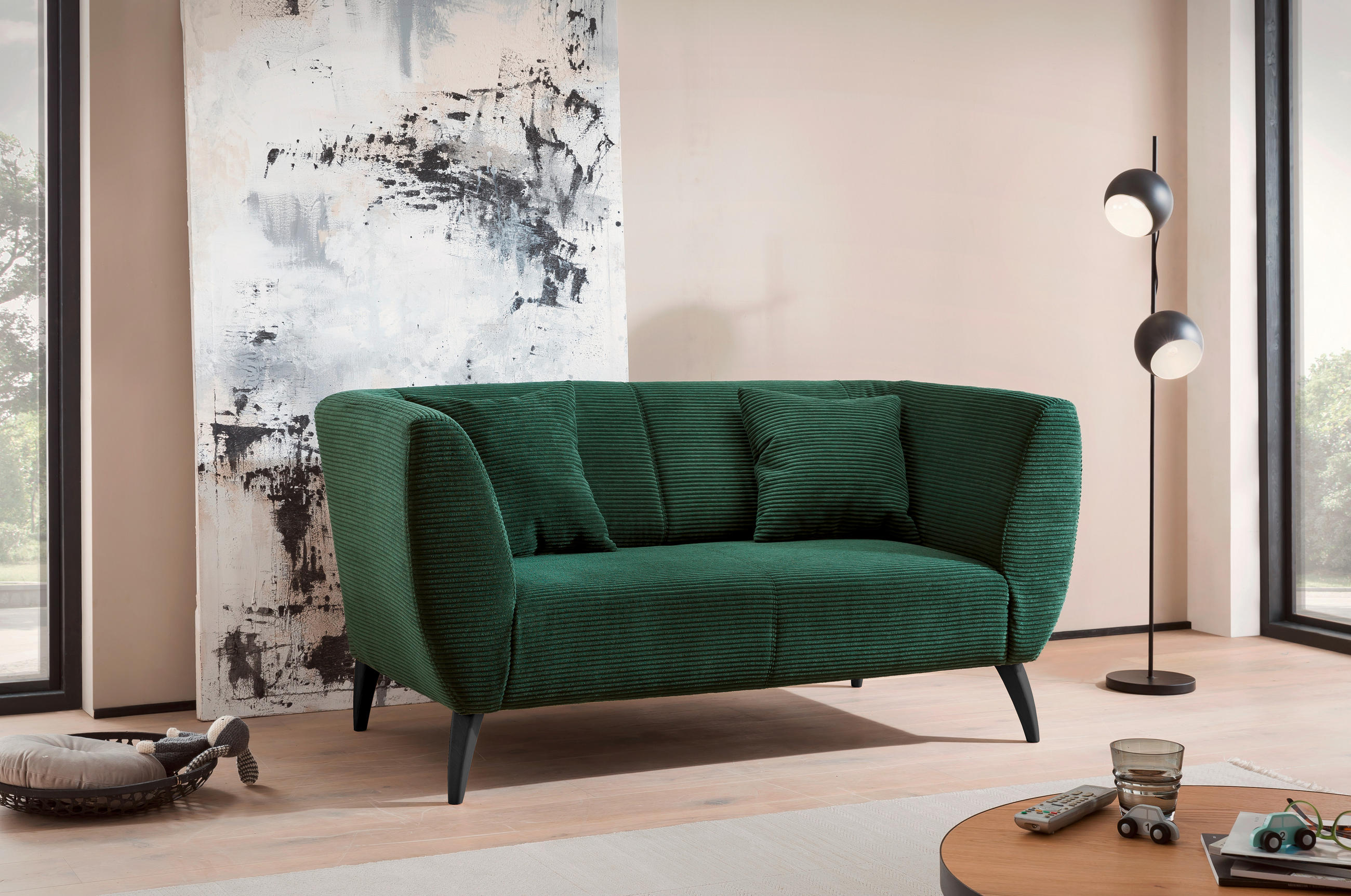 Thumbnail - Mid.you 2-Sitzer-Sofa, Grün, Textil, Buche, Uni, Füllung: Schaumstoff, 172x83x88 cm, Hocker erhältlich, Rücken echt, Arm...