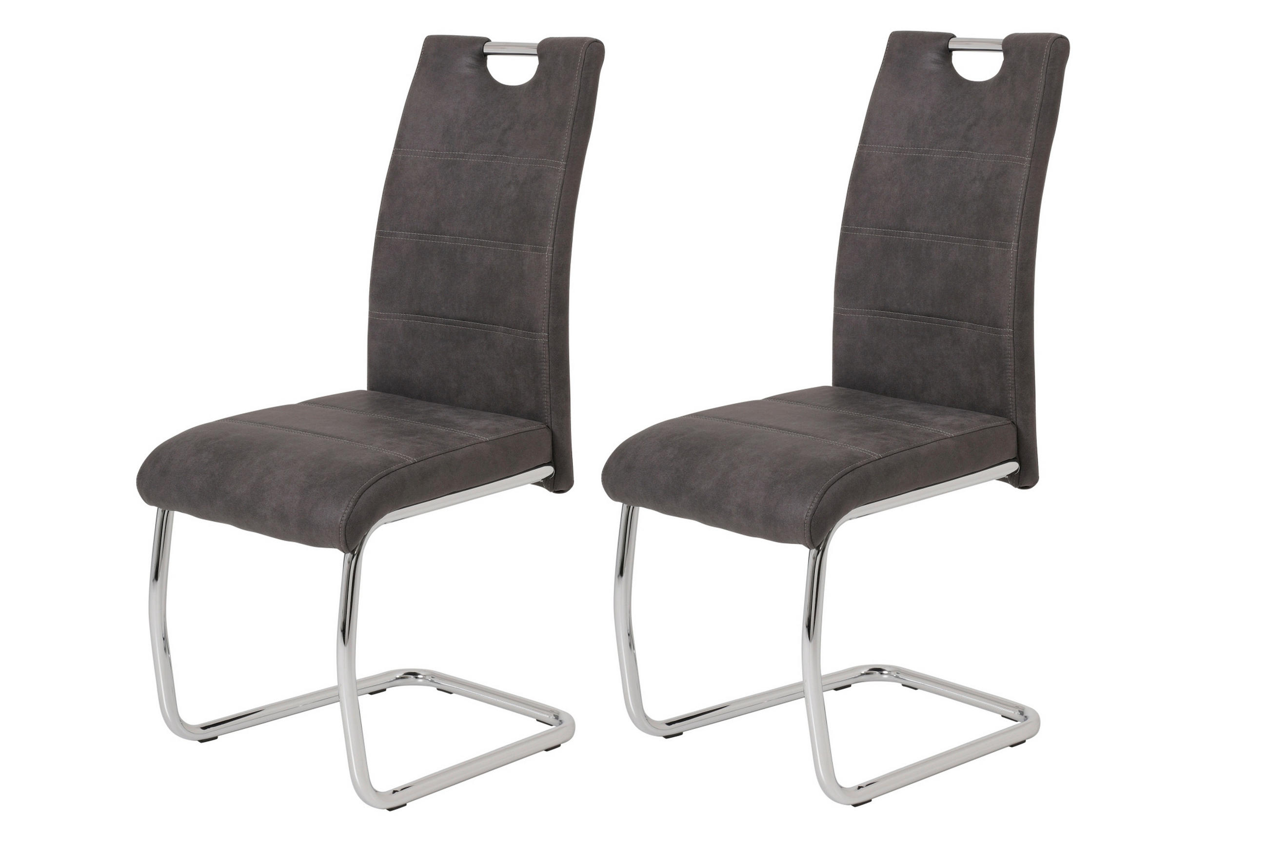 SCHWINGSTUHL-SET 2 Stück  in Stahl Lederlook  - Chromfarben/Anthrazit, MODERN, Textil/Metall (43/98/59cm) - MID.YOU
