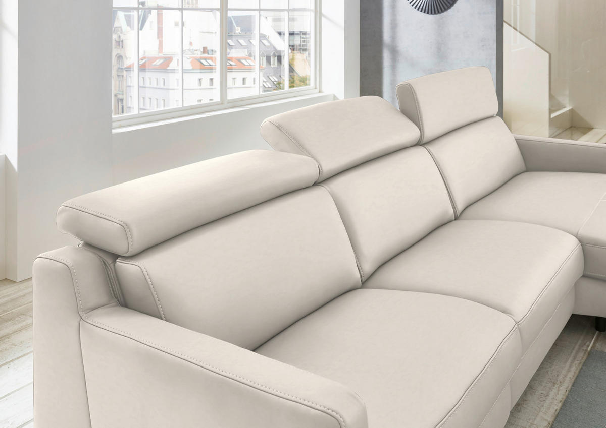 ECKSOFA in Echtleder Beige  - Beige/Schwarz, Design, Leder/Metall (291/176cm) - Valdera