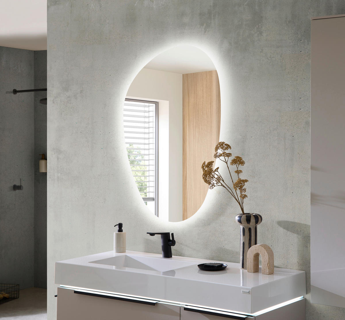 MOSDÓSZEKRÉNY MOSDÓVAL  - kasmírszínű/fekete, Konventionell, faalapú anyag/kő (127cm) - Dieter Knoll