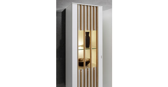 WOHNWAND 308/216/47 cm in Weiß, Eichefarben - Eichefarben/Schwarz, Design, Glas/Holz (308/216/47cm) - Ambiente