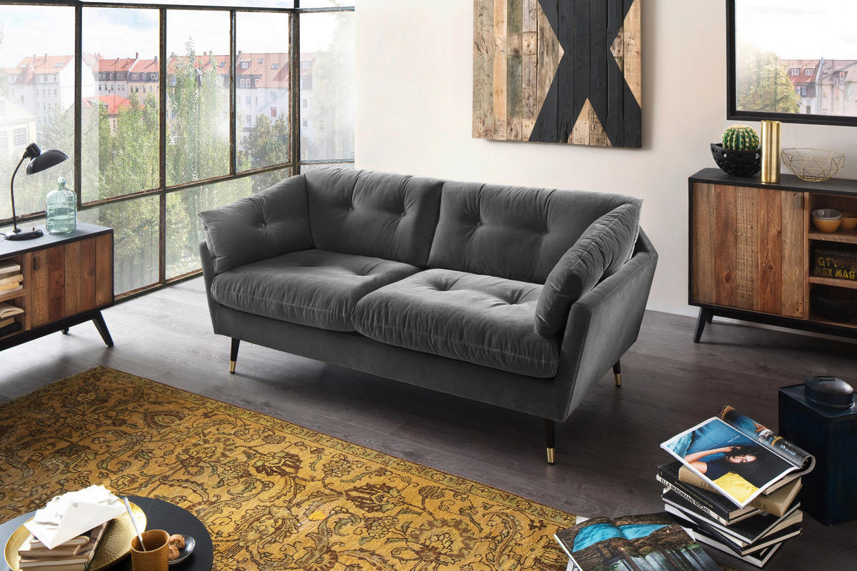 2-SITZER-SOFA JAPAN-2S SOFA Samt Anthrazit  - Anthrazit, MODERN, Textil (167/84/93cm) - MID.YOU