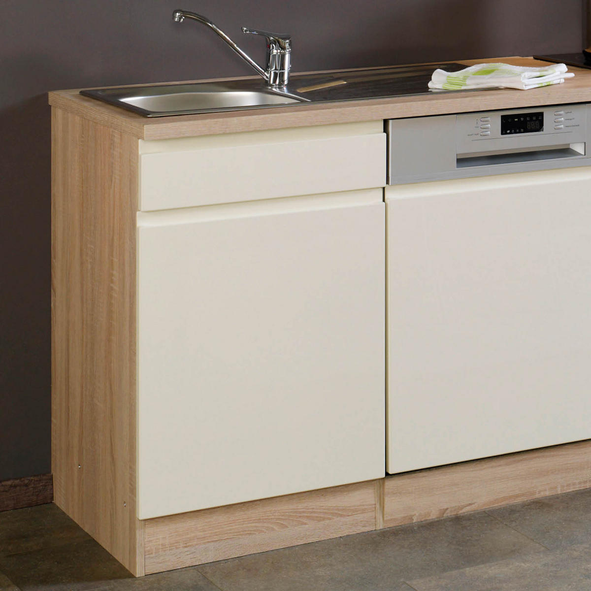 KÜCHENBLOCK 280 cm   in Creme, Sonoma Eiche  - Creme/Sonoma Eiche, Basics, Holzwerkstoff (280cm) - Held