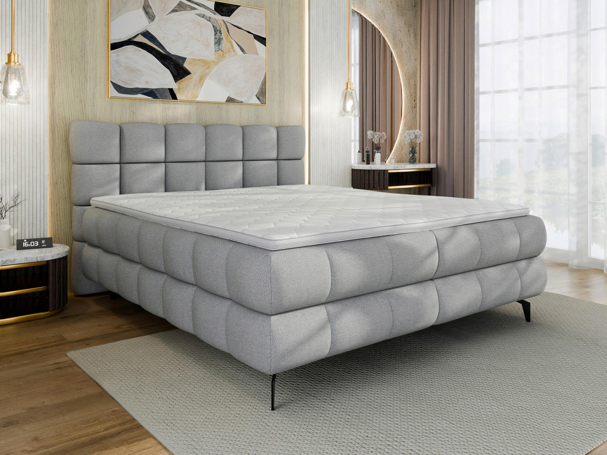 BOXBETT 160/200 cm,  in Grau, Bettkasten, Topper, H3 + H3 = fest  - Schwarz/Grau, Trend, Textil/Metall (160/200cm) - Esposa