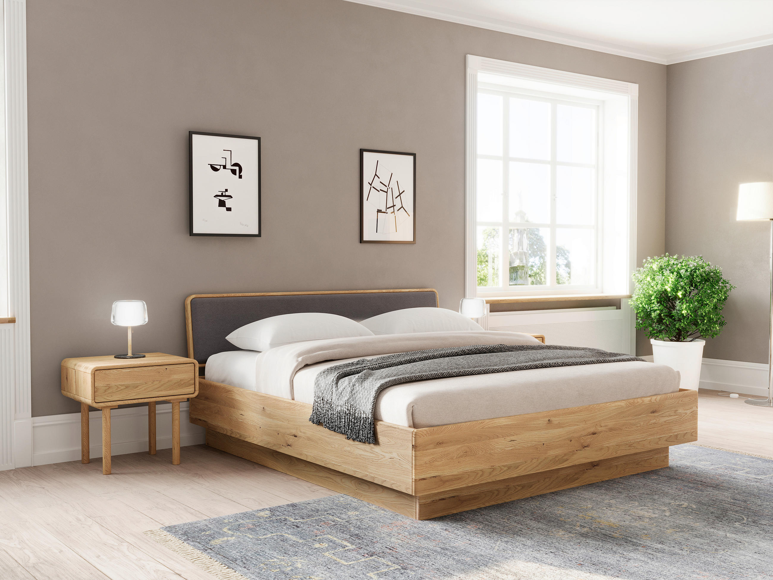 BETT in Braun, Eichefarben  - Eichefarben/Braun, MODERN, Holz/Textil (180/200cm) - MID.YOU