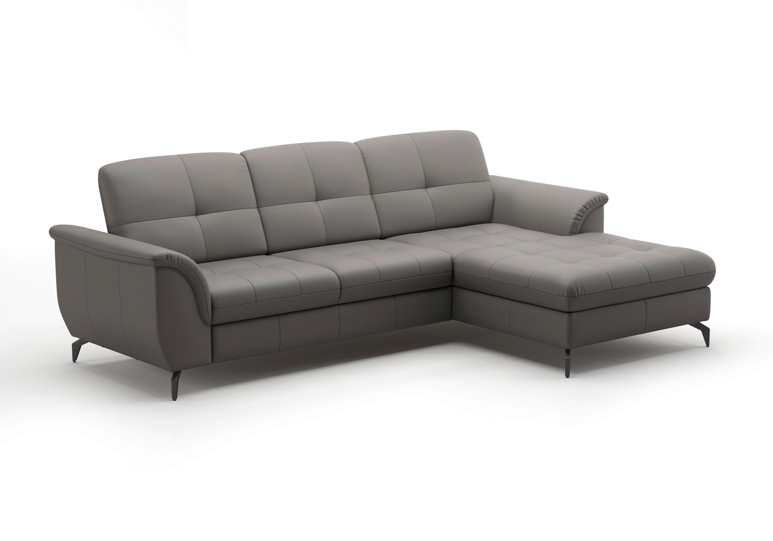 ECKSOFA ZORA E Mokka Echtleder  - Schwarz/Mokka, MODERN, Leder/Metall (262/164cm) - Sit & More