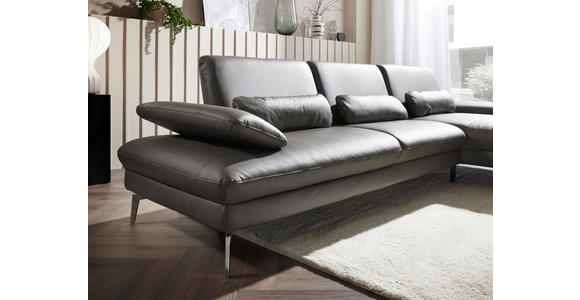 ECKSOFA in Echtleder Graubraun  - Graubraun/Schwarz, Design, Leder/Metall (157/325cm) - Dieter Knoll