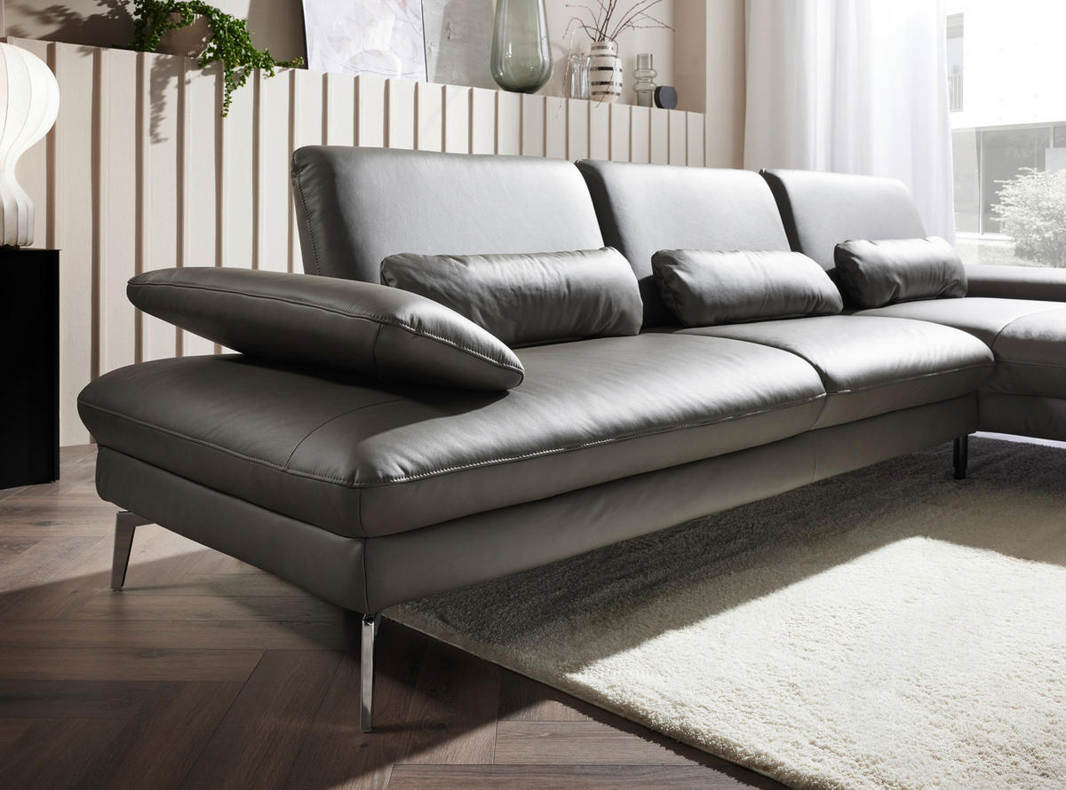 ECKSOFA in Echtleder Graubraun  - Chromfarben/Graubraun, Design, Leder/Metall (325/157cm) - Dieter Knoll
