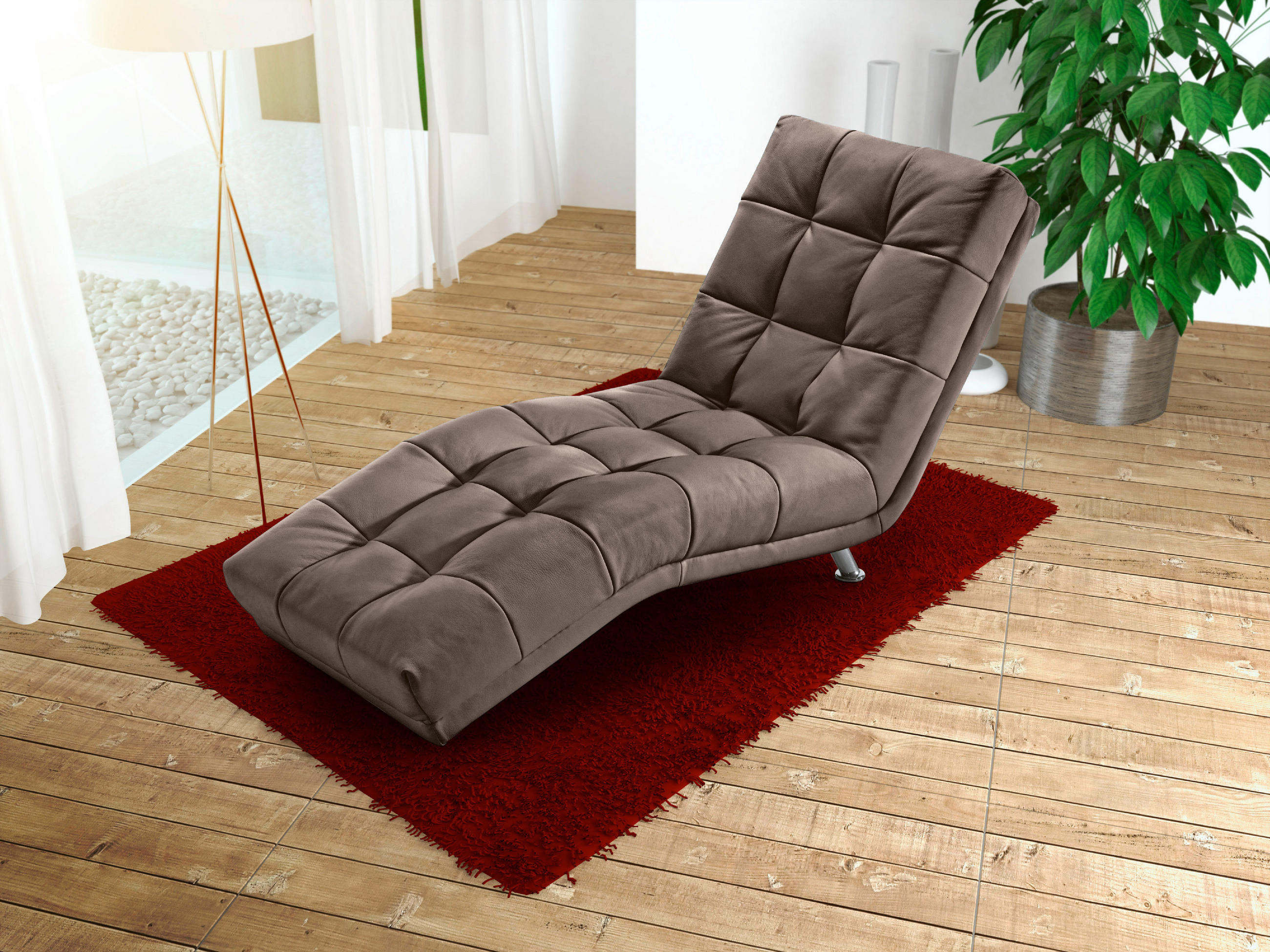 Șezlong in textil taupe  - culoare crom/taupe, Modern, metal/textil (68/88/164cm) - Cantus