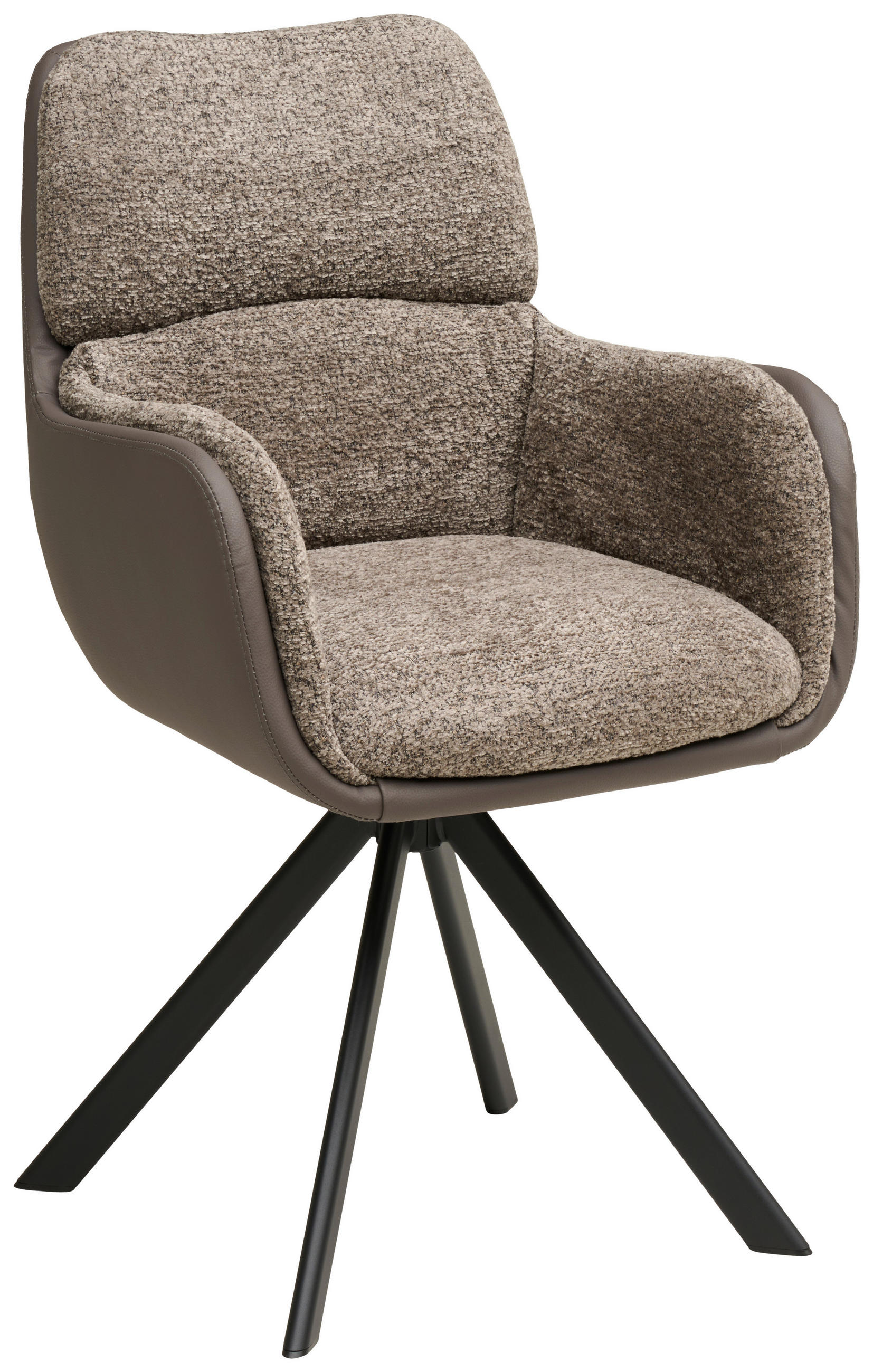 ARMLEHNSTUHL  Sitzfläche 360° drehbar Webstoff  - Schwarz/Braun, MODERN, Textil/Metall (61/91/65cm) - MID.YOU