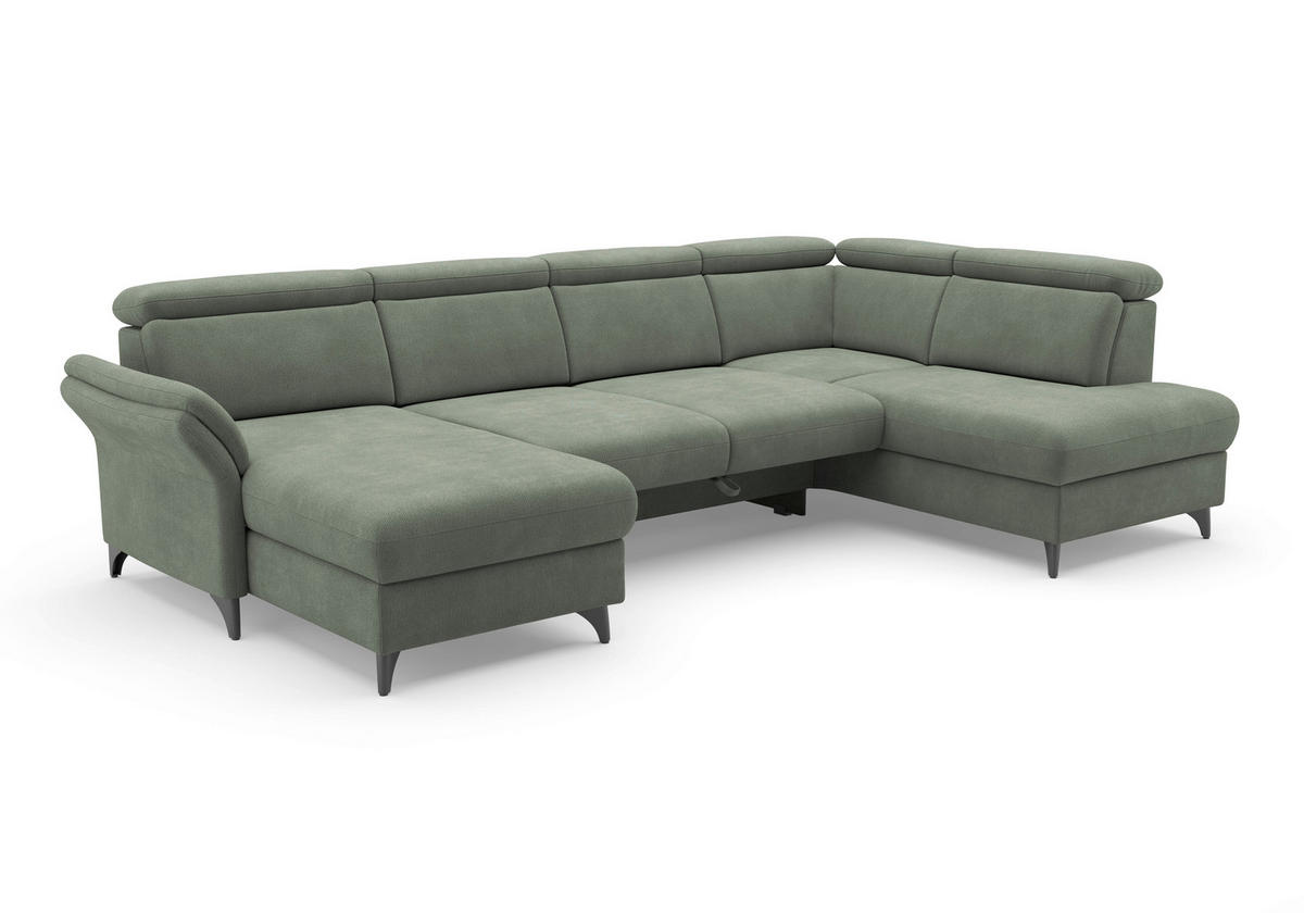 WOHNLANDSCHAFT GLENDALE E Dunkelgrün Flachgewebe  - Dunkelgrün/Schwarz, KONVENTIONELL, Textil/Metall (166/321/193cm) - Sit & More