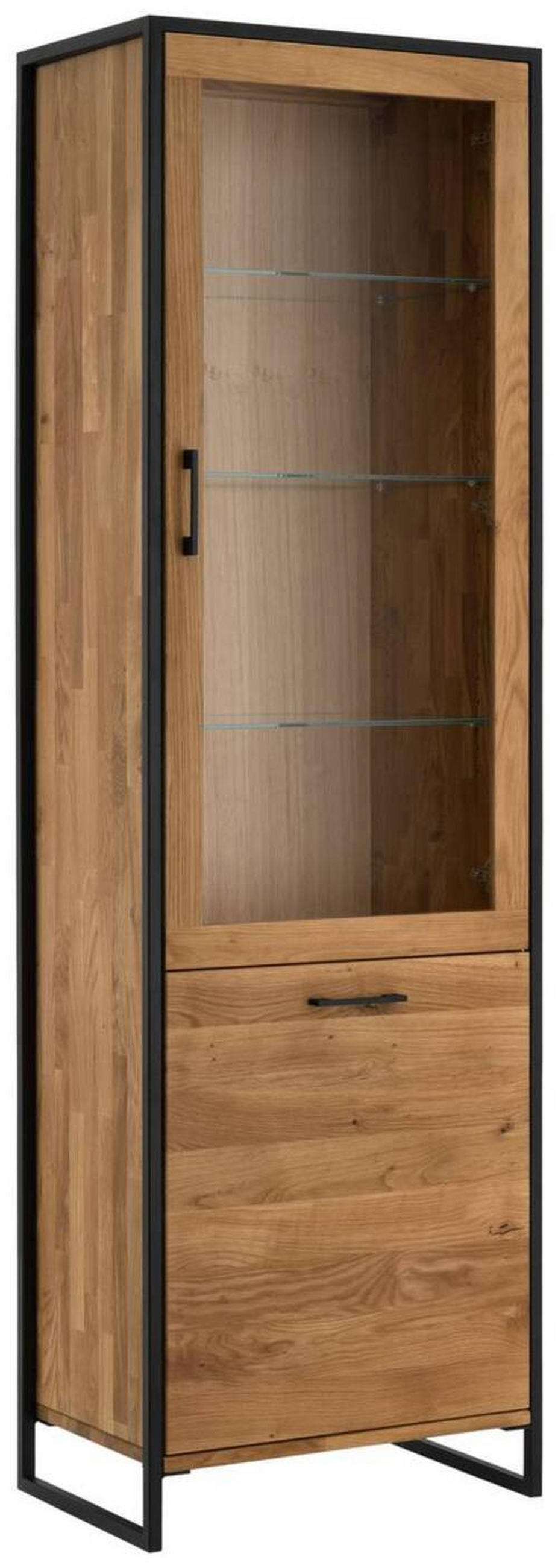 VITRINE in massiv Wildeiche Schwarz, Wildeiche  - Wildeiche/Schwarz, Design, Glas/Holz (60/197/39cm) - Linea Natura