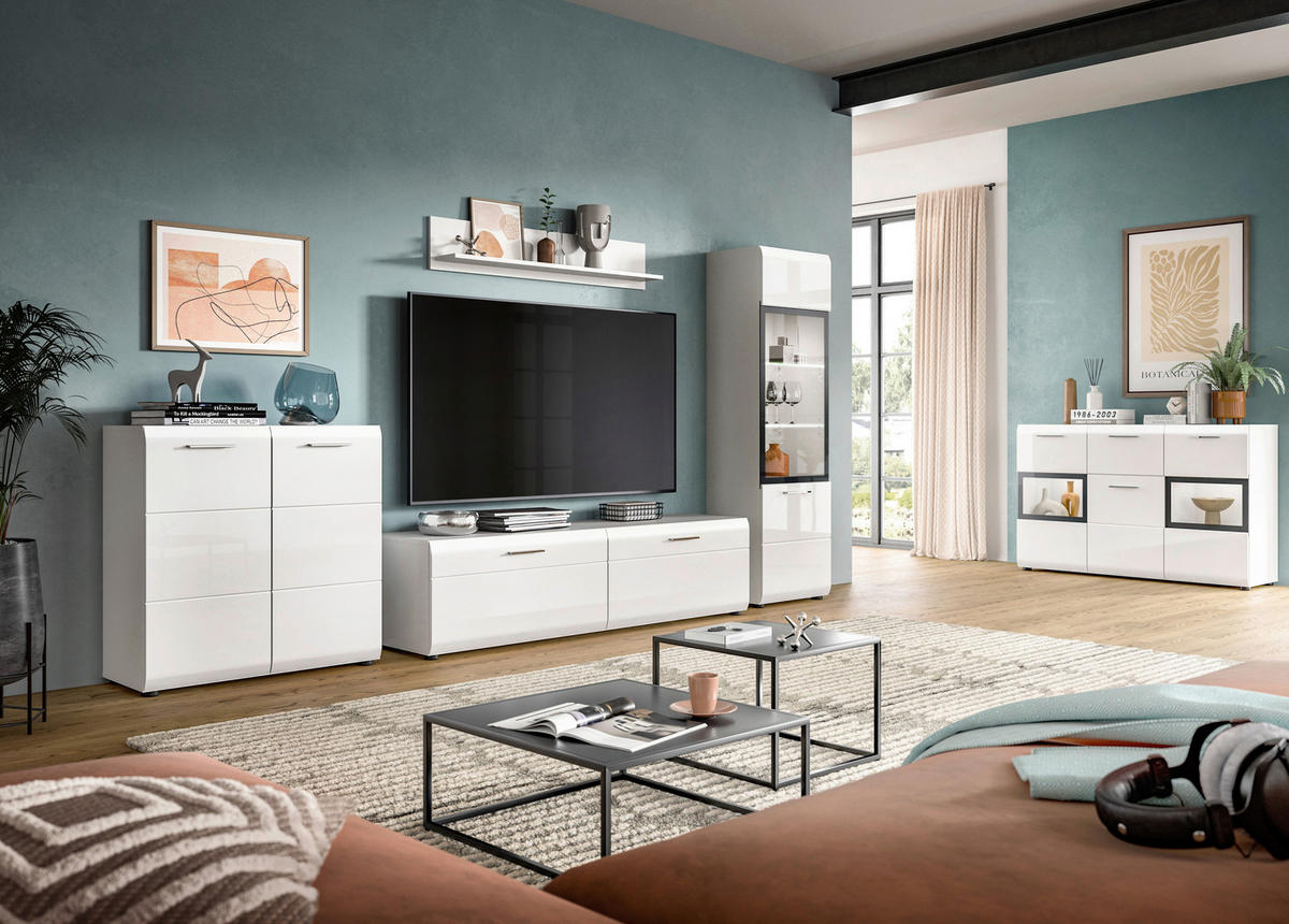 SIDEBOARD  125/81/37 cm 1 Schublade(n)  - Weiß Hochglanz/Silberfarben, Design, Holzwerkstoff/Kunststoff (125/81/37cm) - Livetastic