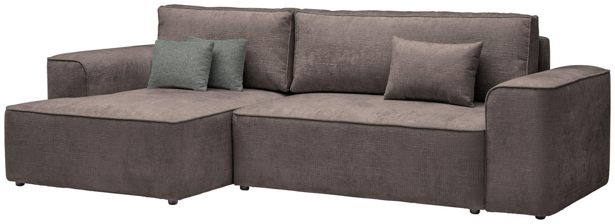 ECKSOFA in Plüsch Graubraun  - Graubraun/Blaugrau, Design, Kunststoff/Textil (152/288cm) - Xora