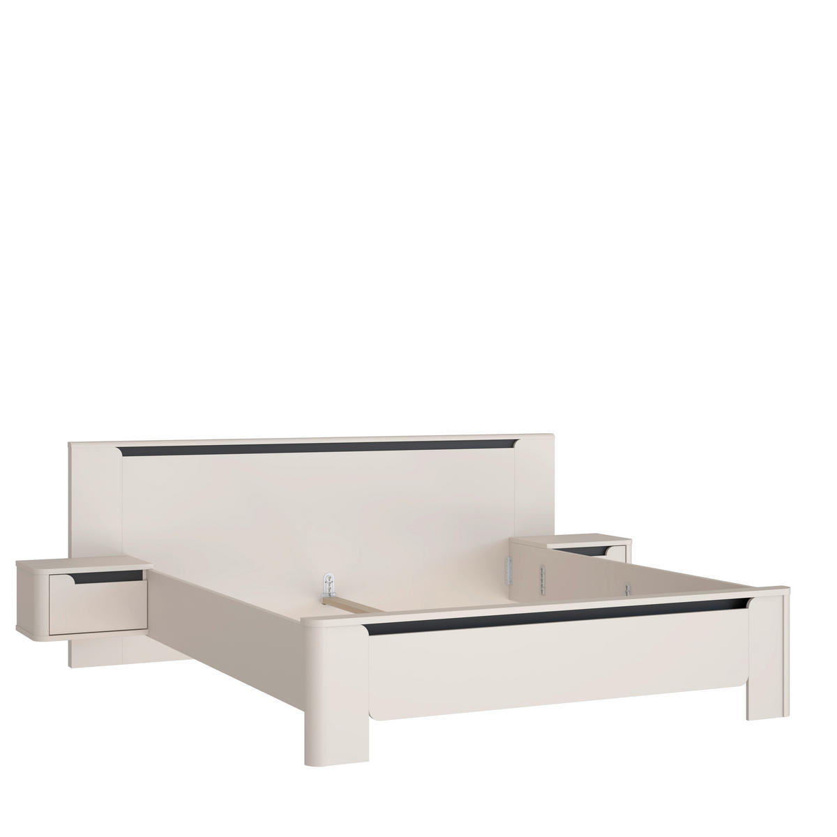 Set Pat Cu Noptiere, 276,5/94/215,1 cm, nisipiu - nisipiu, Basics, metal/material pe bază de lemn (276,5/94/215,1cm) - Hom`in