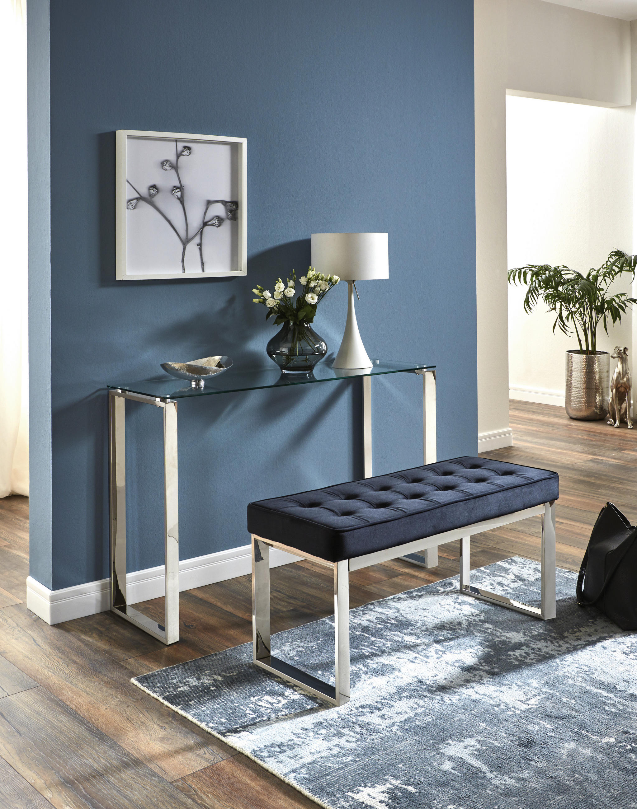 HOCKERBANK 100/48/41 cm Samt Schwarz, Edelstahlfarben  - Edelstahlfarben/Schwarz, Design, Textil/Metall (100/48/41cm)