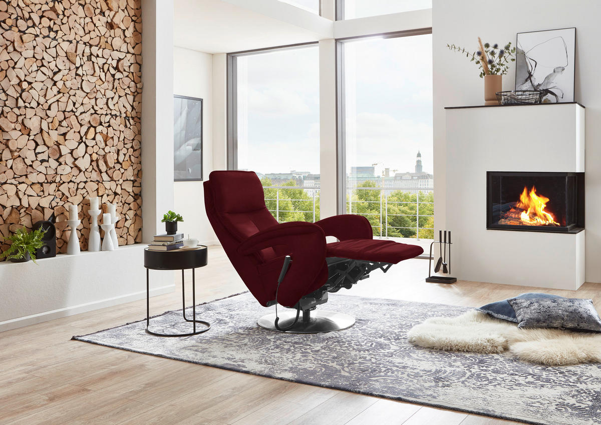 RELAXSESSEL in Leder Bordeaux  - Chromfarben/Bordeaux, Design, Leder/Metall (77/110/87cm) - Valdera