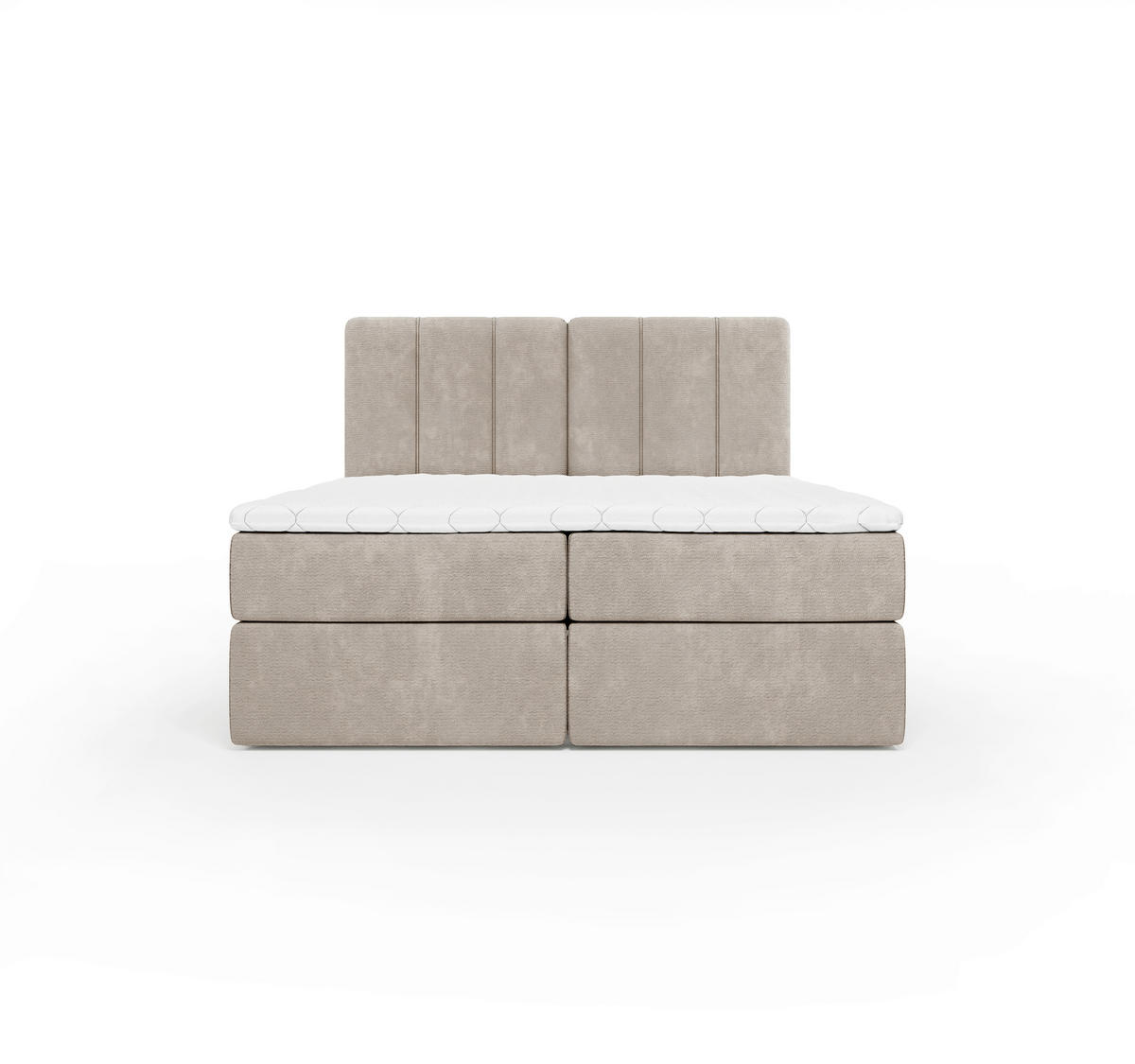 BOXBETT 160/200 cm,  in Graubraun, gepolstertes Kopfteil, Bettkasten, Topper, Matratze, H3 = fest  - Graubraun/Schwarz, Design, Holzwerkstoff/Kunststoff (160/200cm) - Esposa