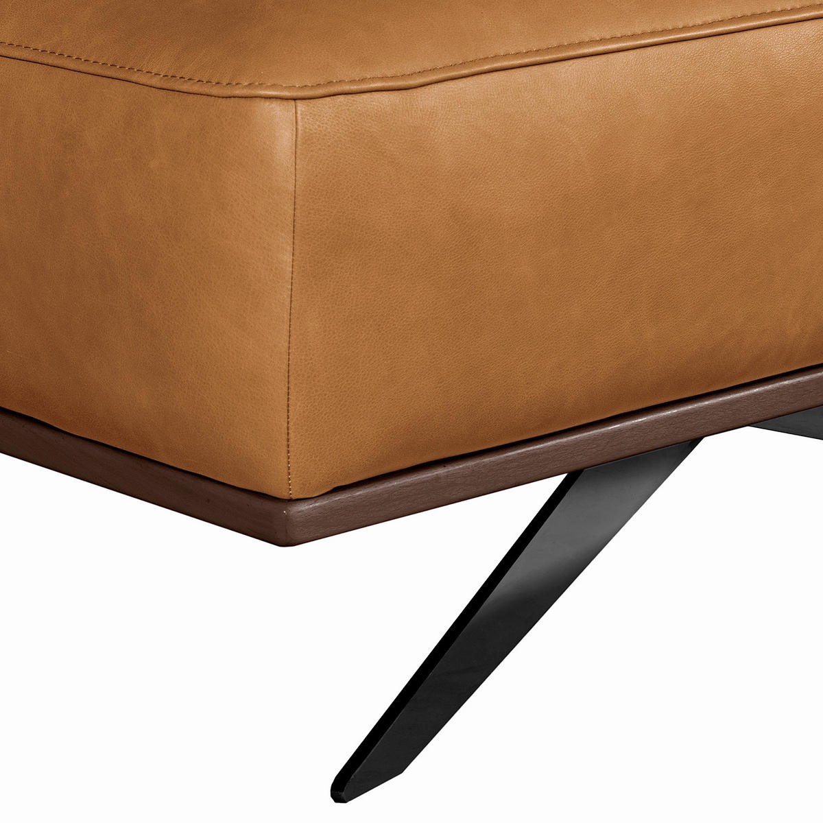 HOCKER Leder Cognac  - Cognac/Schwarz, Design, Leder/Metall (95/46/80cm) - Livetastic