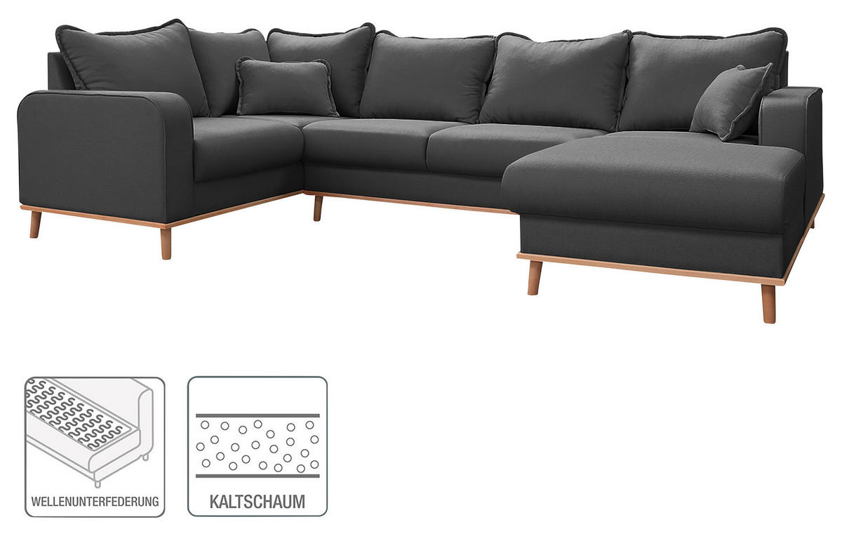 WOHNLANDSCHAFT in Textilgeflecht Dunkelgrau  - Wengefarben/Dunkelgrau, Design, Holz/Textil (167/296/170cm) - Livetastic