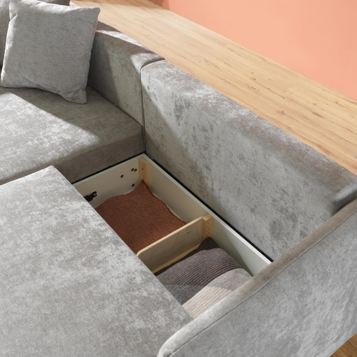 ECKSOFA Grau Chenille  - Schwarz/Grau, LIFESTYLE, Textil/Metall (172/255cm) - Carryhome