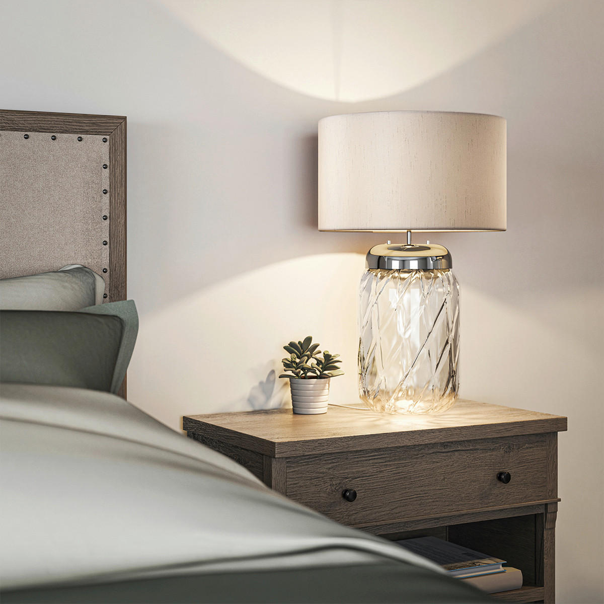 TISCHLEUCHTE - Klar/Nickelfarben, Design, Glas/Textil (41/67.5cm) - Elstead Lighting