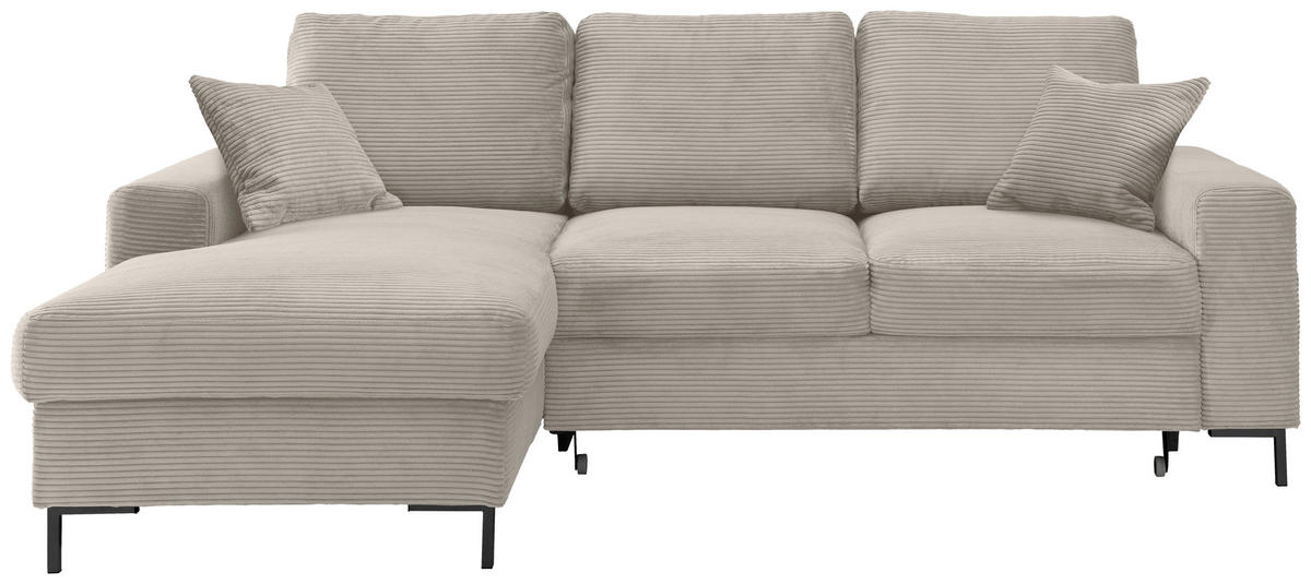ECKSCHLAFSOFA  mit Rücken echt Cord Beige  - Beige/Schwarz, KONVENTIONELL, Textil/Metall (143/237cm) - Livetastic