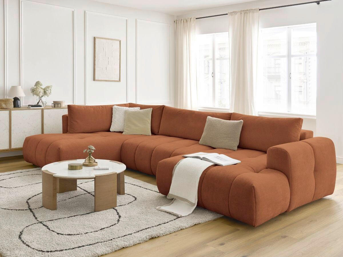 WOHNLANDSCHAFT  FUJI  Orange Leinenoptik  - Schwarz/Orange, MODERN, Kunststoff/Textil (204/377/160cm)
