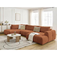 WOHNLANDSCHAFT  FUJI  Orange Leinenoptik  - Schwarz/Orange, MODERN, Kunststoff/Textil (204/377/160cm)