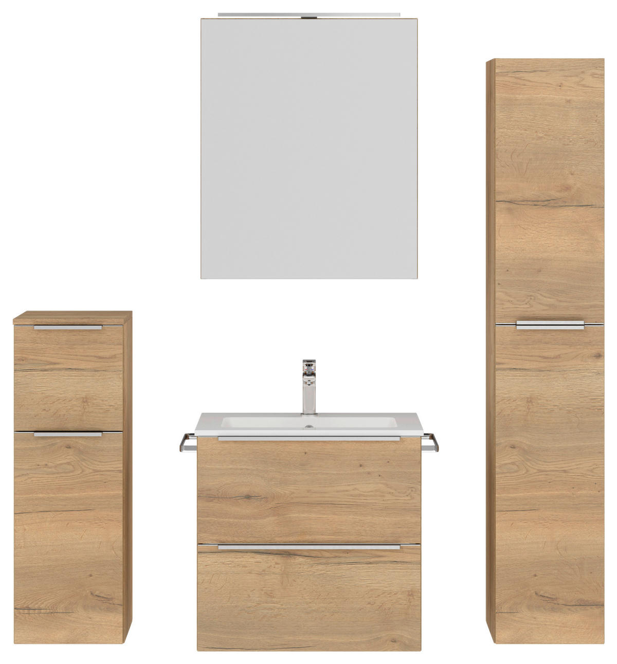 BADEZIMMER 5-teilig  in 121 cm  - Edelstahlfarben/Eichefarben, MODERN, Holzwerkstoff/Stein (121cm) - Nobilia