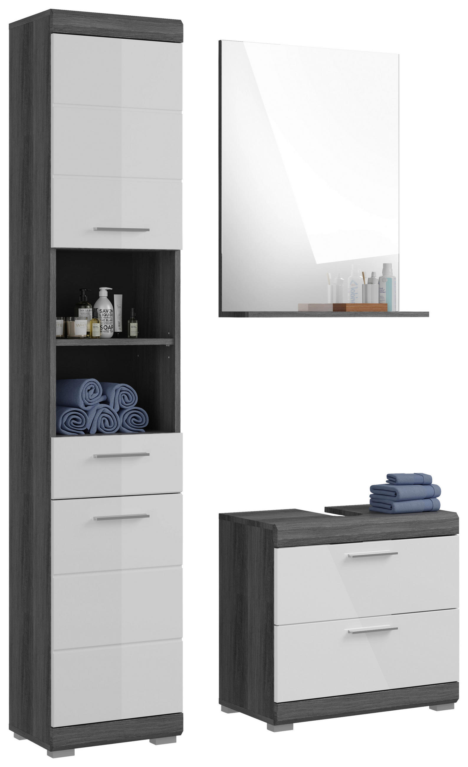 BADEZIMMER 3-teilig  in 97 cm  - Weiß Hochglanz/Grau, MODERN, Holzwerkstoff/Kunststoff (97cm) - MID.YOU