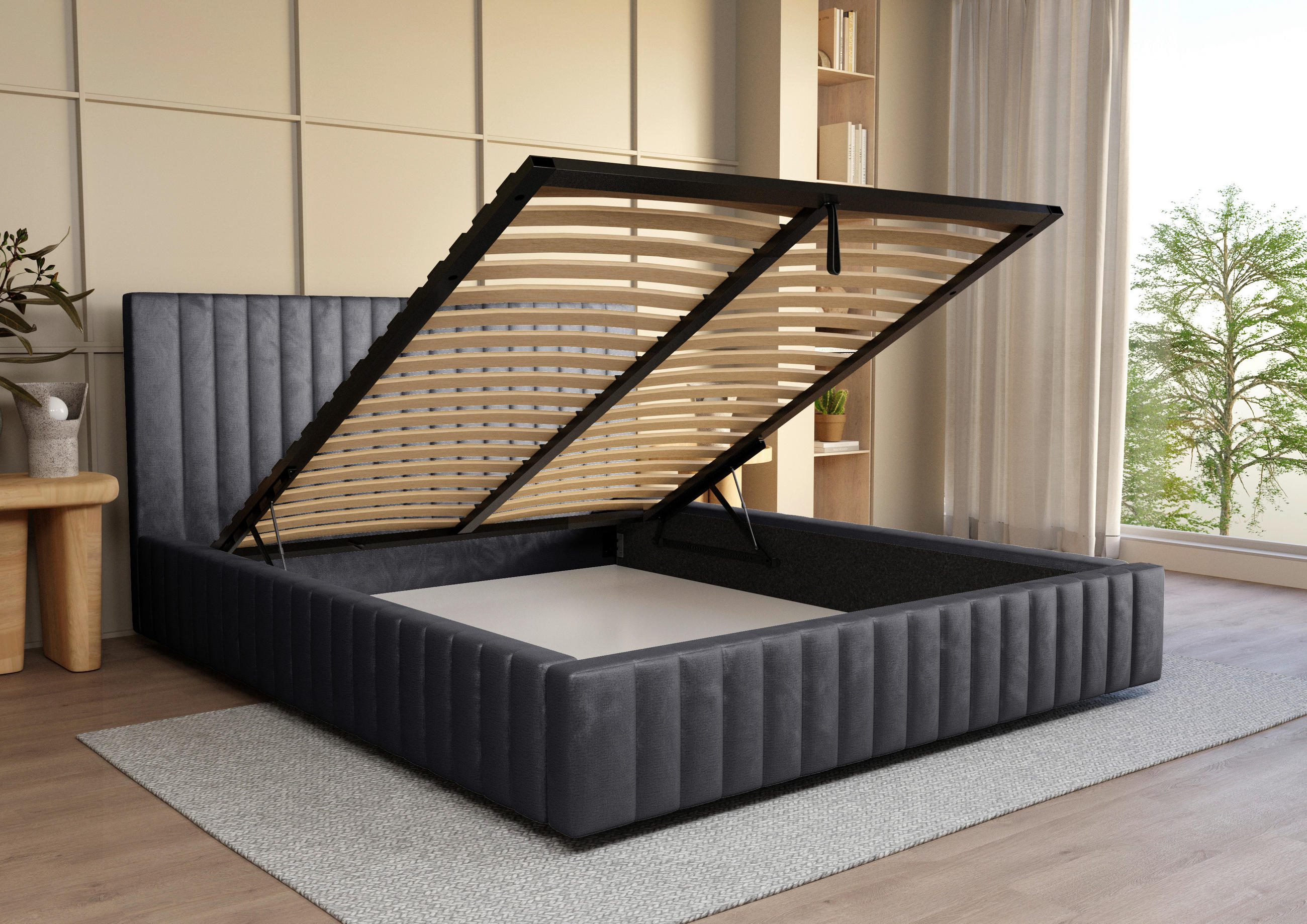 POLSTERBETT Bettkasten, Lattenrost 180/200 cm  in Anthrazit  - Anthrazit/Schwarz, Design, Holz/Kunststoff (180/200cm) - Boxxx