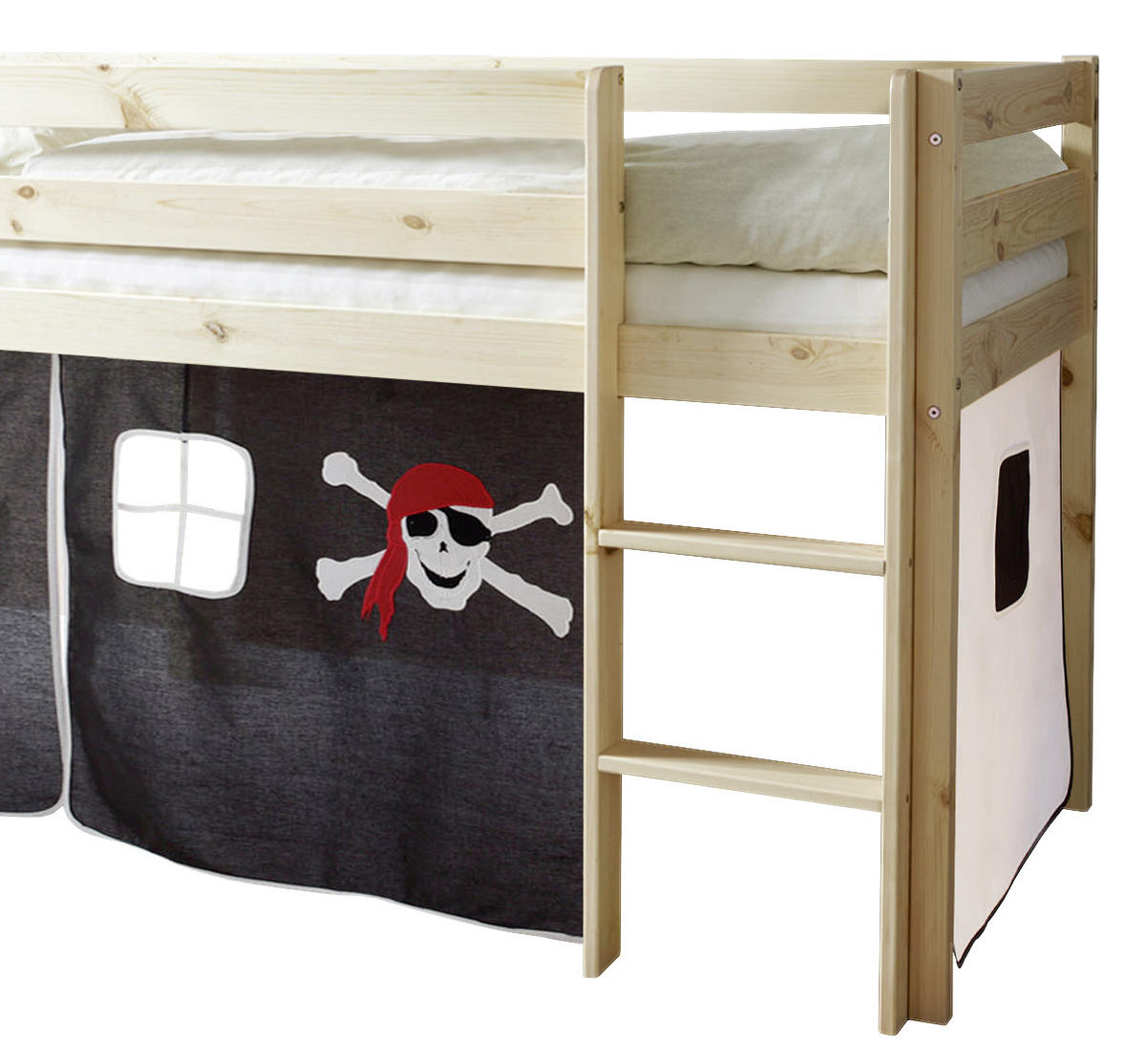 Spielbett "Malte", aus Kiefer, 90/200 cm  - Weiss/Schwarz, Natur, Holz (90/200cm) - MID.YOU