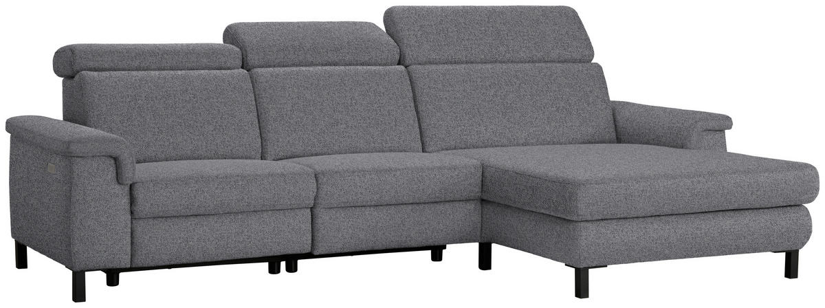 ECKSOFA in Flachgewebe Grau  - Schwarz/Grau, Konventionell, Textil/Metall (304/182cm) - Pure Home Comfort