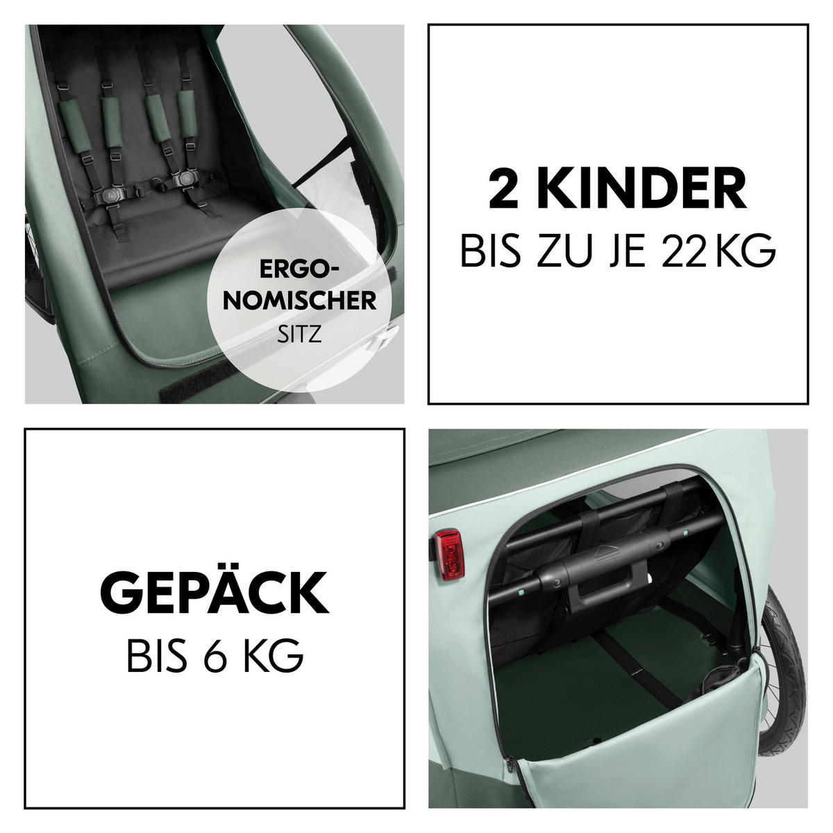 FAHRRADANHÄNGER   Dryk Duo Plus  - Dunkelgrün/Schwarz, Basics, Kunststoff/Textil (79/107/114cm) - Hauck
