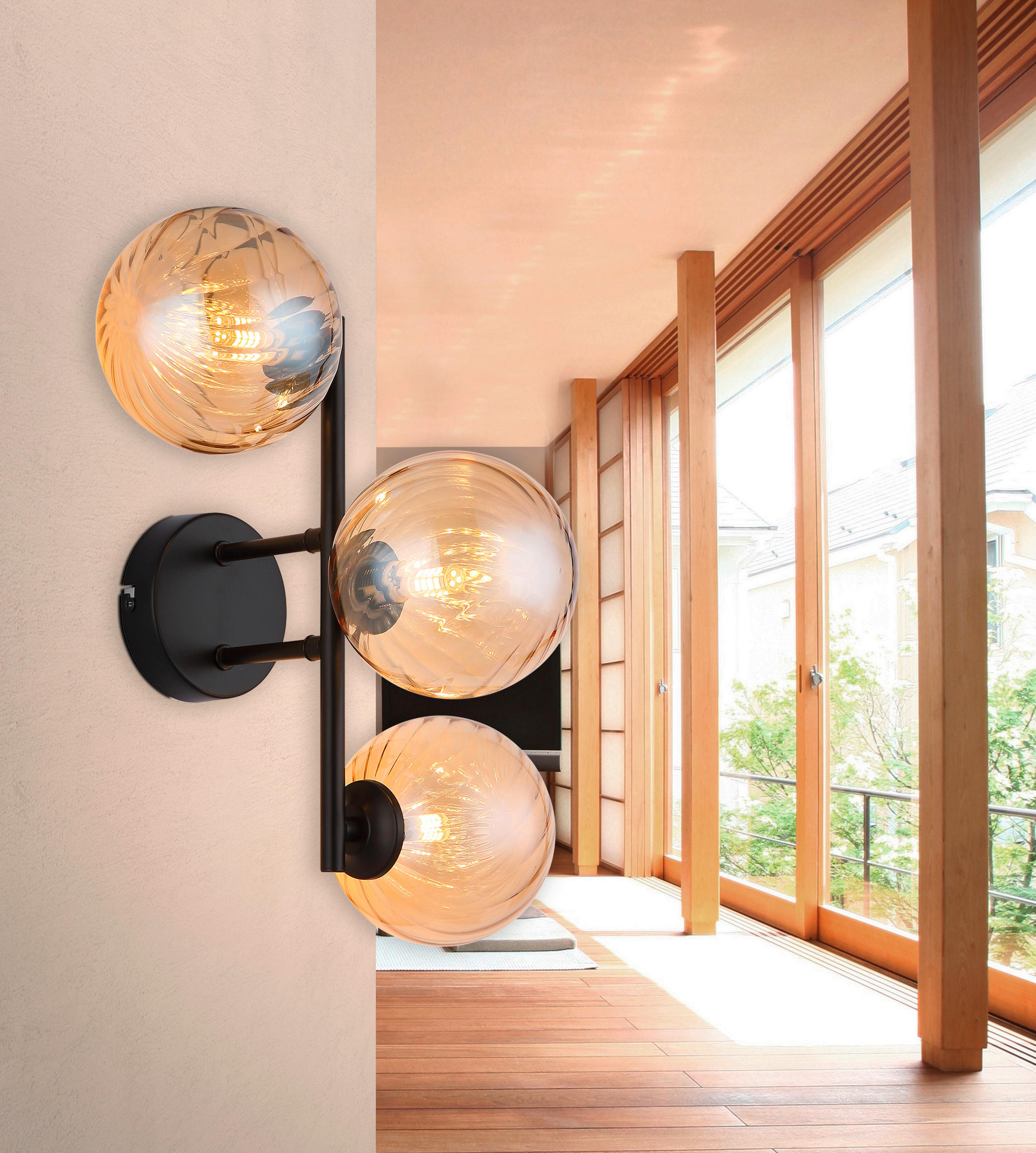 WANDLEUCHTE CONOR 36/28/25 cm   - Schwarzchrom/Orange, Design, Glas/Metall (36/28/25cm) - Globo
