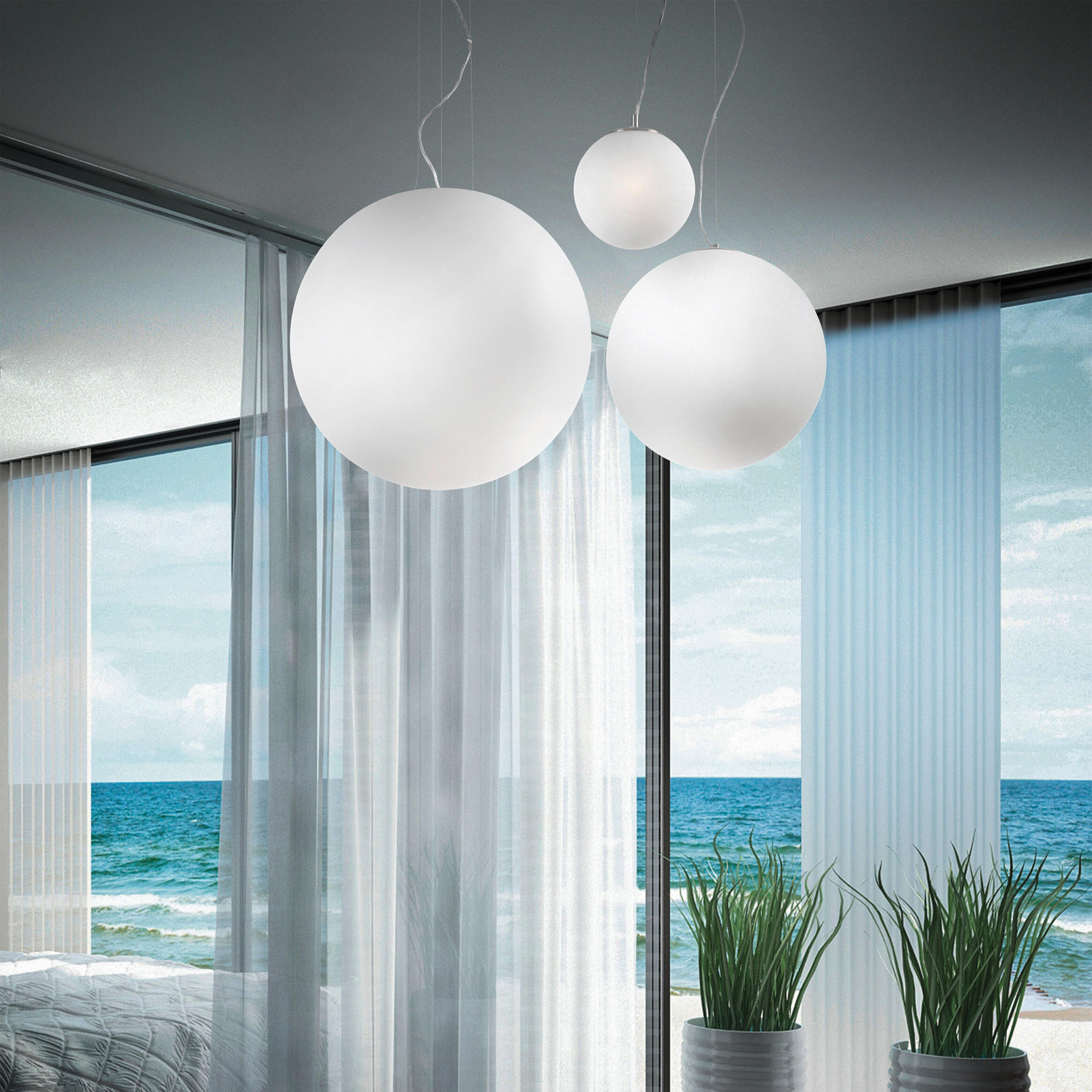 HÄNGELEUCHTE 40/65/240 cm  - Weiß, KONVENTIONELL, Glas (40/65/240cm) - Ideal Lux