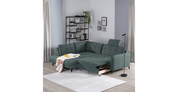 ECKSOFA in Flachgewebe, Leinenoptik Blau  - Blau/Schwarz, Design, Textil/Metall (208/247cm) - Xora