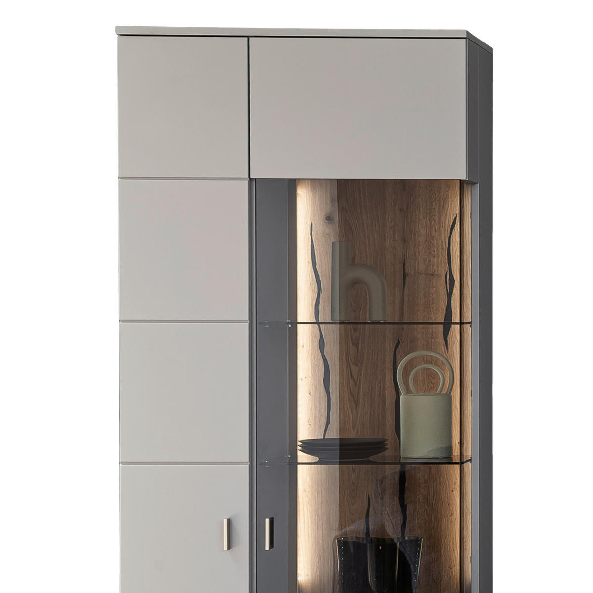 WOHNWAND  in Grau, Eichefarben 326/207/50 cm  - Eichefarben/Schwarz, Design, Glas/Holzwerkstoff (326/207/50cm) - MID.YOU