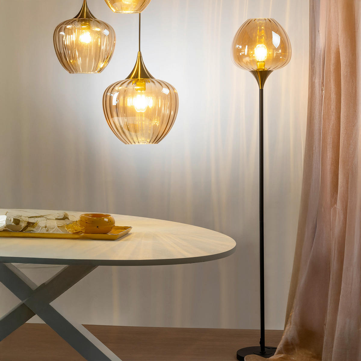 STEHLEUCHTE 26/26/160 cm    - Cognac, KONVENTIONELL, Glas/Metall (26/26/160cm)