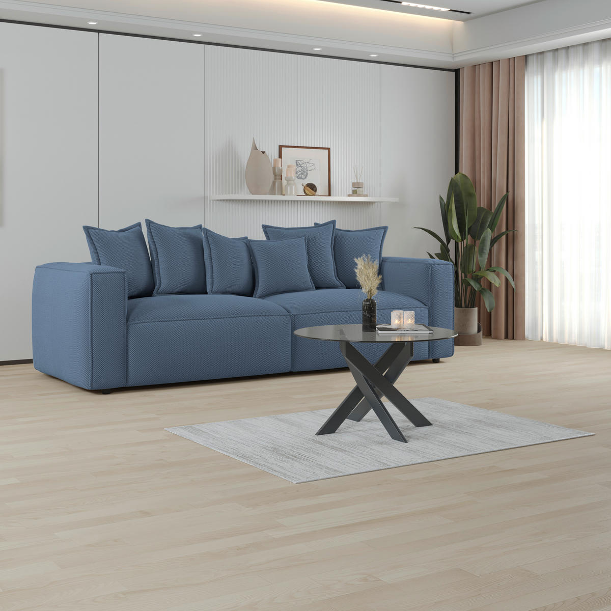 BIGSOFA in Mikrofaser Dunkelblau  - Schwarz/Dunkelblau, Modern, Textil (280/72/109cm) - MID.YOU
