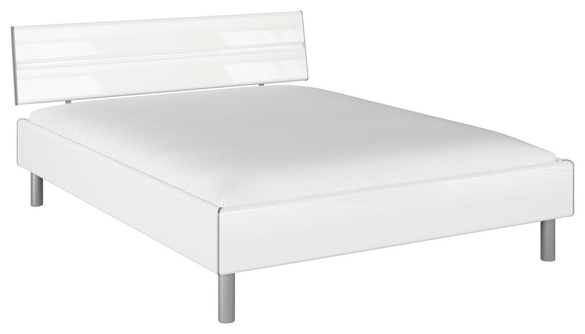 BETT 160/200 cm,  in Weiß Hochglanz,  - Weiß Hochglanz/Alufarben, Design, Metall (160/200cm) - Carryhome