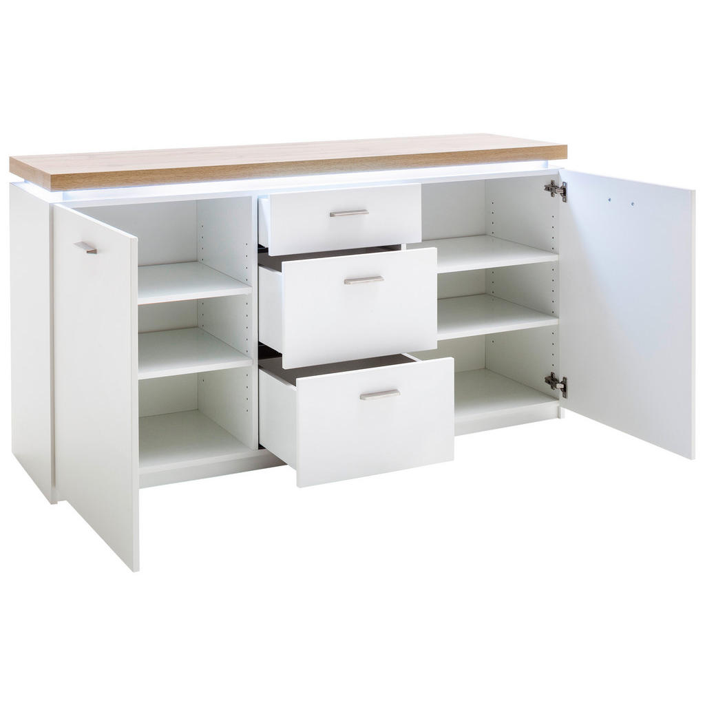 Thumbnail - Xxxl Sideboard, Weiß, Eiche, Holzwerkstoff, 4 Fächer, 3 Schubladen, 156x82x44 cm, Typenauswahl, Beimöbel erhältlich, Bel...