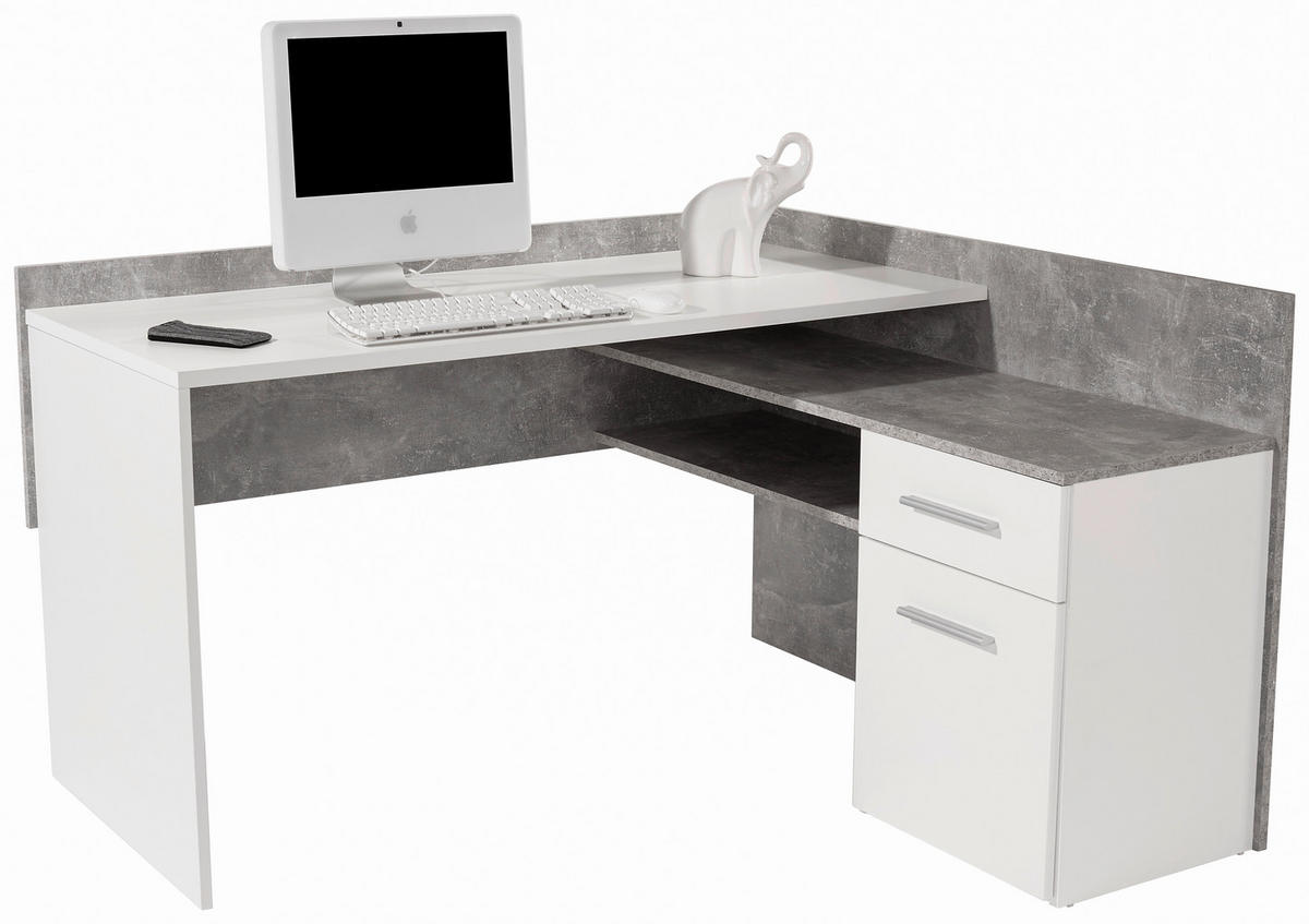 KOTNA PISALNA MIZA leseni material bela, temno siva  - temno siva/bela, Moderno, umetna masa/leseni material (141,6/80,5/124cm) - Carryhome