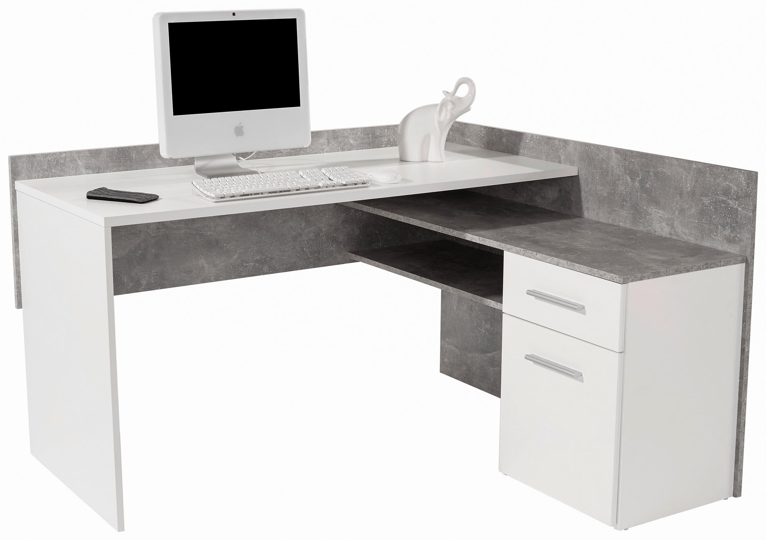 Eckschreibtisch mit Stauraum B: 141,6 cm Moni, Betonoptik